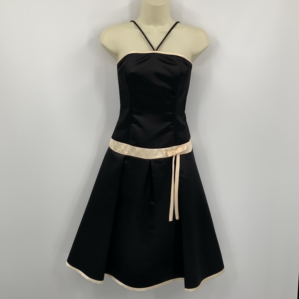 Gunne Sax Jessica McClintock 80s vintage black satin halter dress ivory trim 4